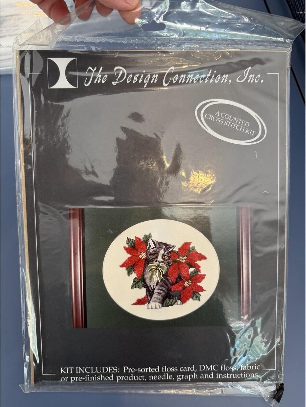 The Design Connection Counted Cross Stitch Kit Poinsettia Kitty Rare New Sealed